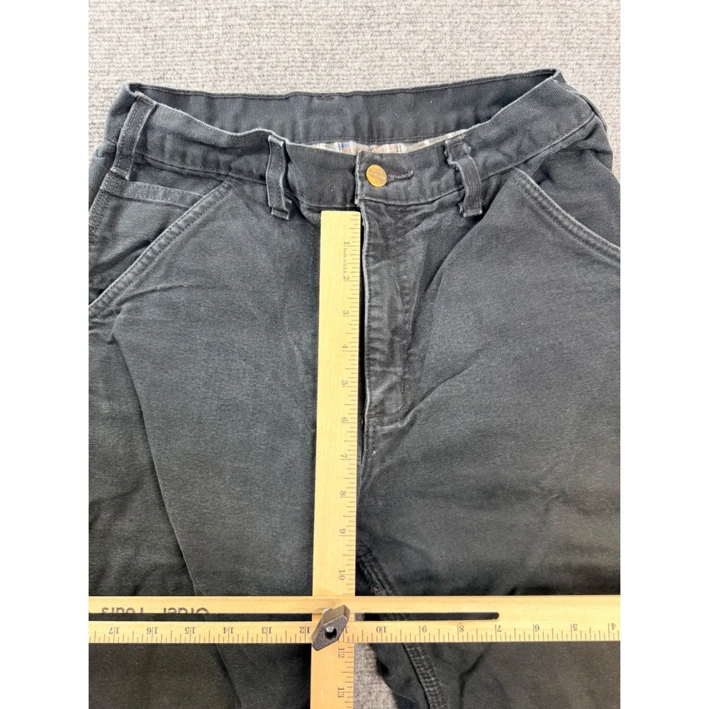 Carhartt B111-BLK Flannel Lined Black Duck Canvas Work Pants 30x34 Distress Men